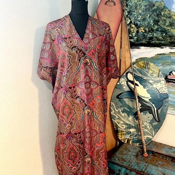 VTG Oscar de la Renta for Swirl Paisley Maxi Caftan Dress Made in USA Size 1X - Picture 6 of 12